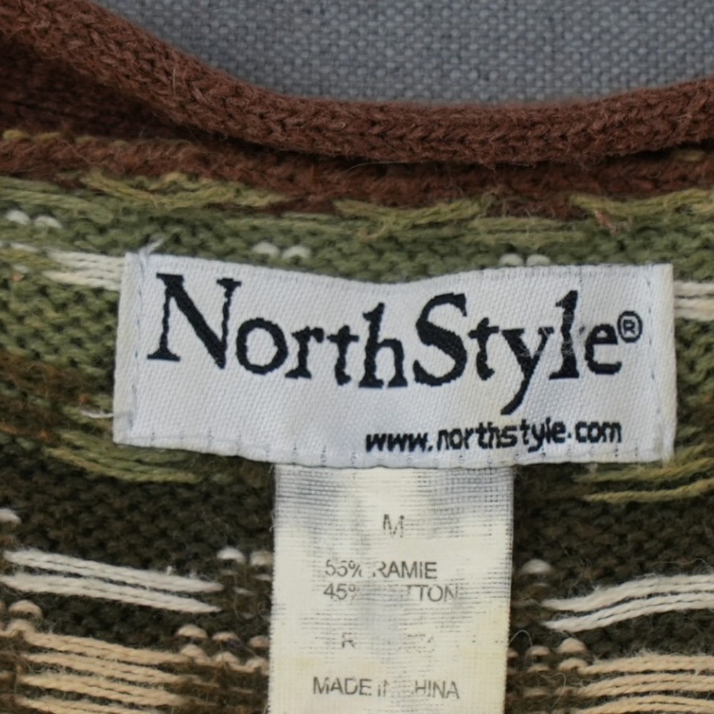 Vintage NorthStyle Geometric Knit Cardigan Sweater M Buttons Pockets Ramie Blend - Picture 4 of 10